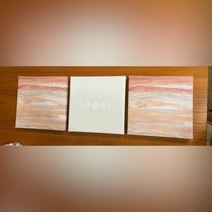 New Three 8 1/2 x 8 1/2 Wall Canvas with a hook on the back for hanging